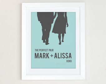 Personalized Wedding Gift for Couples, Couples Silhouette, Engagement Gift, Choose Your Colors