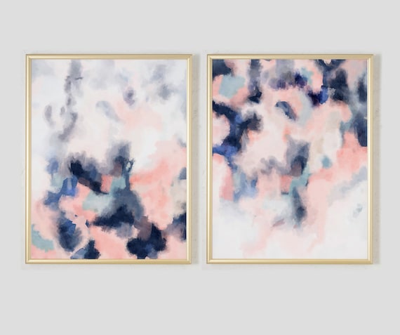 abstract watercolor art, blue watercolor print, minimalist pastel decor, abstract painting serene art blush pink and navy, modern home decor