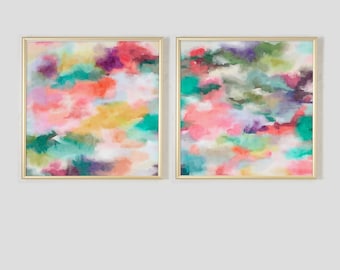 abstract watercolor painting, bright aesthetic wall art, trendy poster, preppy room decor, teenage girl gift, pink teal dorm room essentials