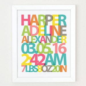 Baby Name Print, Girls Nursery Wall Art, Baby Birth Stats Print, New Baby Gift, Birth Announcement Art, Personalized Girls Nursery Decor