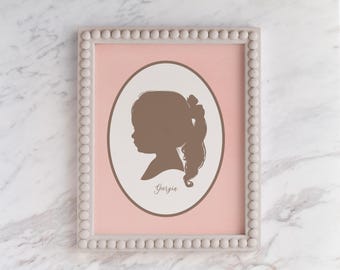 Profile Silhouette portrait little girl room decor prints Personalized godmother gift christmas present for mom or grandma  baby wall wart