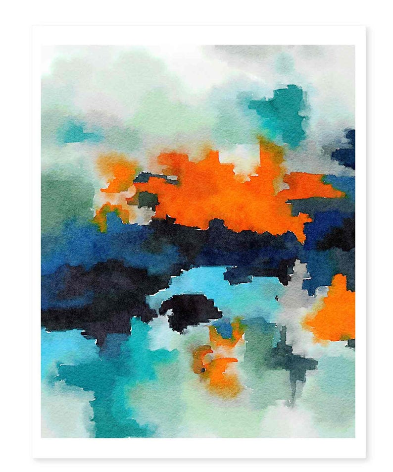 Watercolor Boys Nursery Wall Art, Animal Nursery Art, Boy Nursery Decor, Elephant Nursery Art, Giraffe Print, Blue Orange Abstract Art Print image 5