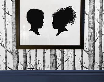 Silhouette portrait of child Custom family portrait children Custom portrait from photo Christmas gift for grandma personalized gift for mom