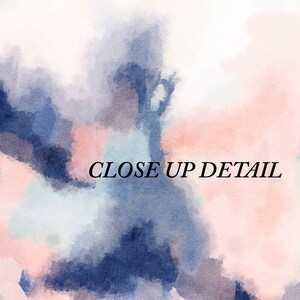 May include: Abstract watercolor painting with shades of blue, pink, and white. The painting has a soft, dreamy feel and is perfect for adding a touch of color to any room.