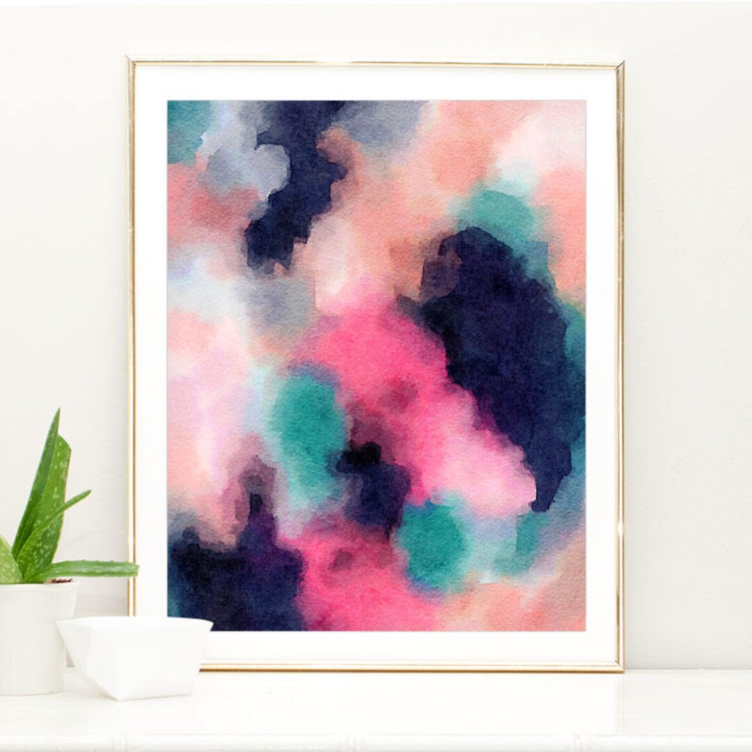 Large Navy Blue Art, Watercolor Abstract Painting, Abstract Watercolor Pink and Navy Blue Wall