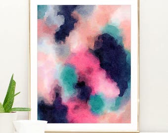 Large Navy Blue Art, Watercolor Abstract Painting, abstract watercolor pink and navy blue wall art, Colorful Modern Art Abstract Print