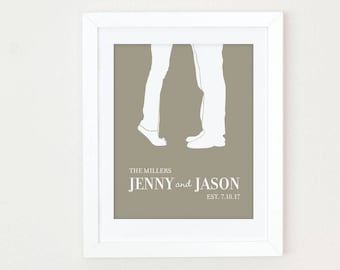 Custom Wedding Gift, Last Name Established Print, Personalized Wedding Gift for Couple, Engagement Gift, Couple Silhouette, Anniversary Gift