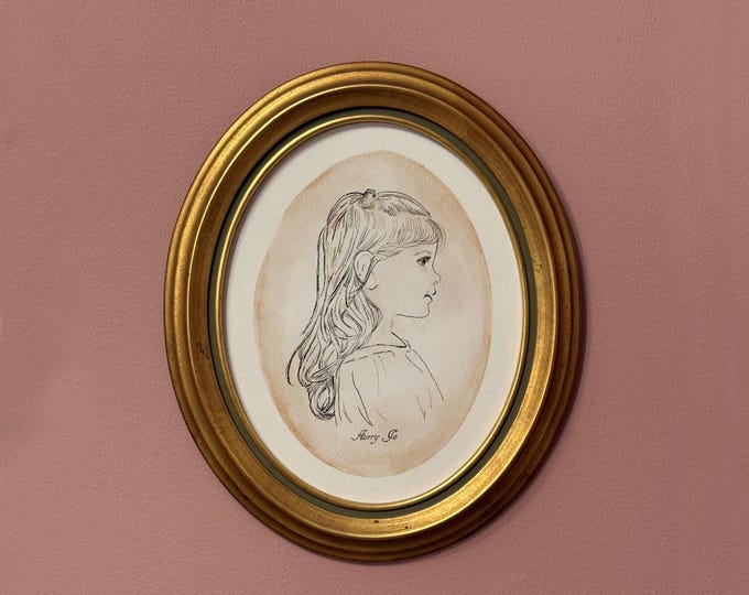 Featured listing image: Custom child profile portrait cameo silhouette painting of loved one first time mom gift christmas vintage wall art personalized nursery art