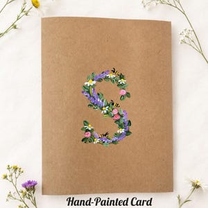 Handpainted Floral Initial Note Card Set, Personalized Stationery, Rustic Cards, Blank Card Set, Kraft Paper All Occasion Cards