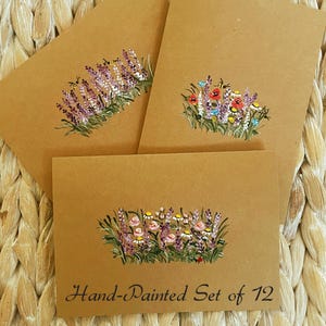Hand-Painted Floral Blank Card, Kraft Paper Cards, Rustic Cards, Blank Card Set, Wildflower Note Cards, All Occasion Cards, Thank You Card image 1