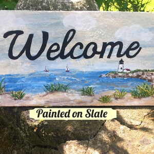 Handpainted Beach Welcome Slate Sign, Summer Porch Decor, Porch Welcome Sign, Summer Welcome Sign, Beach House Sign, Beach House Decor
