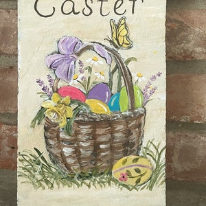 Happy Easter Sign, Painted Slate, Easter Decor, Holiday Porch Sign, Porch Decor, Spring Door Hanger, Door Decor, Outdoor Sign