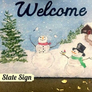 Handpainted Winter Welcome Sign, Snowman Decor, Snowman Sign, Porch Sign, Winter Front Door Decor, Mantel Decor