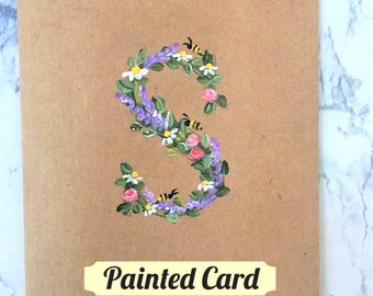 Handpainted Floral Initial Note Cards, Notecard Set, Personalized Note Cards, Pretty Stationery, Floral Notecards, Rustic Cards, Blank Cards