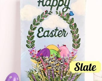 Letrero de pizarra de Pascua pintado a mano: decoración de primavera para repisas y puertas, decoración de Pascua, decoración de repisas, letrero de bienvenida para porches