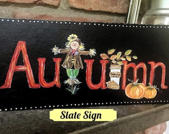 Handpainted Autumn Slate Sign, Weather-Resistant Fall Decor, Welcome Fall Sign, Autumn Decor, Door Sign, Porch Decor, Door Decor