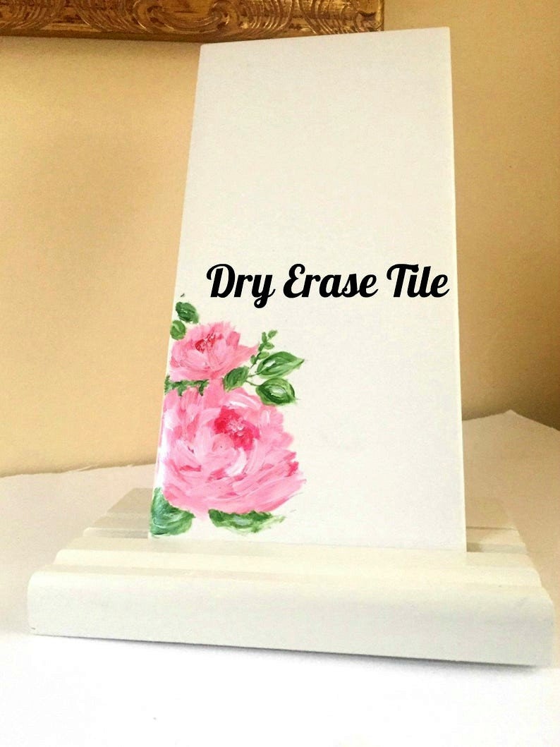 Message Board Desktop Dry Erase Tile with Stand Whiteboard Floral Dry Erase Board Pretty Desk Accessories Kitchen Menu Board