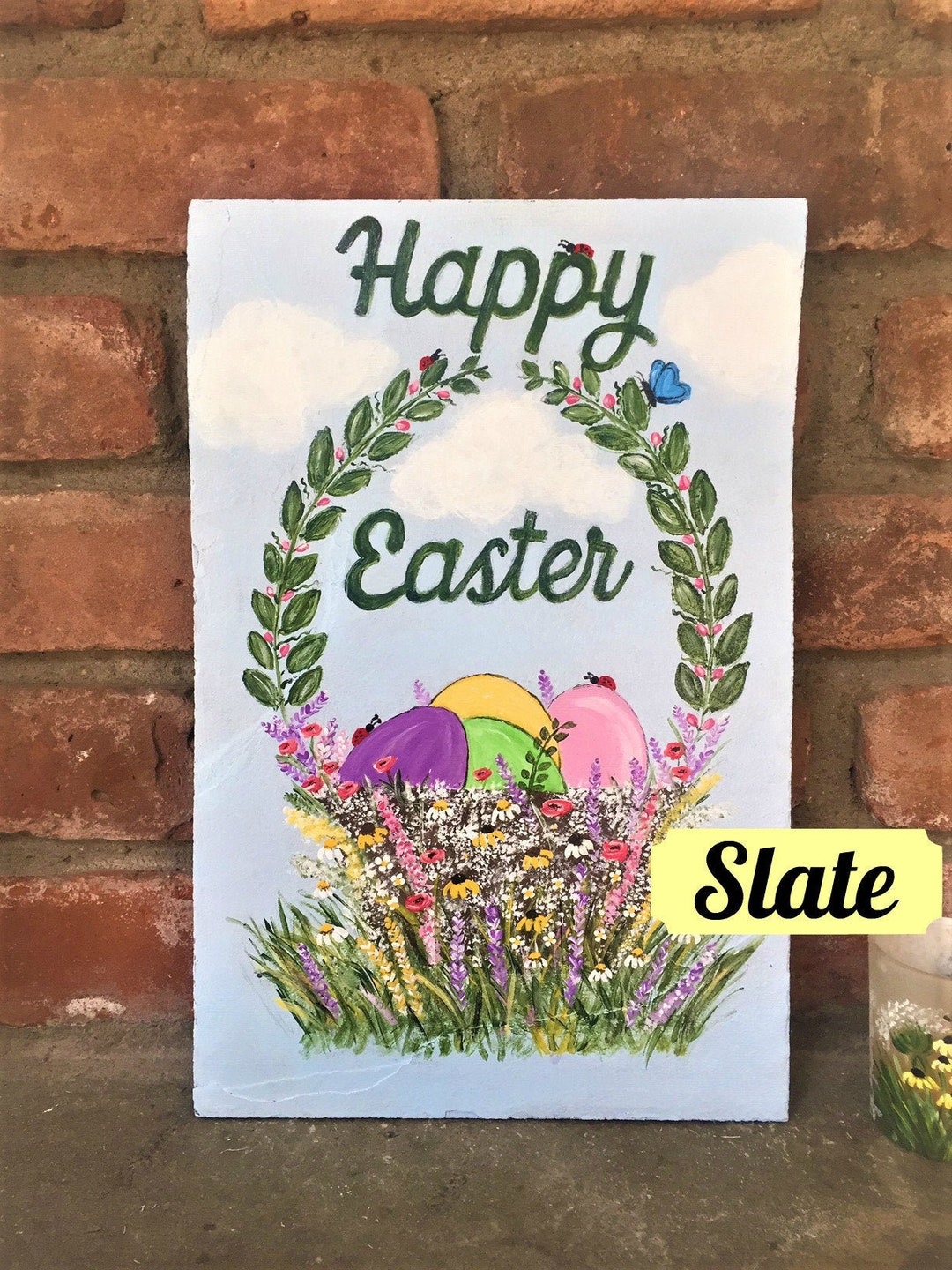 Hand-painted Happy Easter Slate Sign: Spring Mantel/door Decor, Easter ...