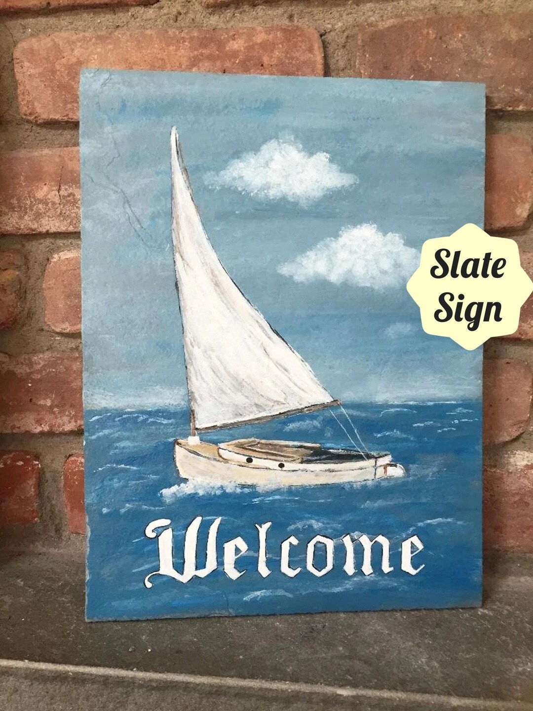 Slate Catboat Welcome Sign, Painted Slate, Nautical Sign, Summer Door ...