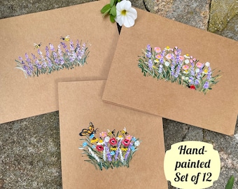 Hand-Painted Floral Blank Card, Kraft Paper Cards, Rustic Cards, Blank Card Set, Wildflower Note Cards, All Occasion Cards, Thank you Card