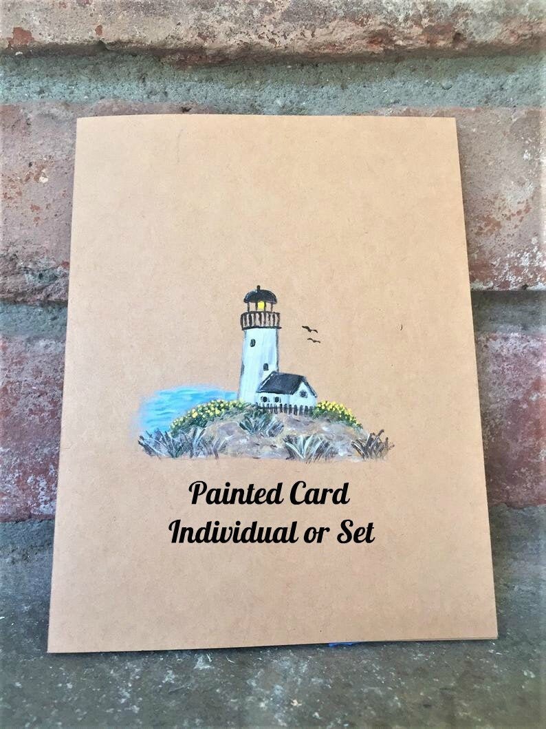 Handpainted Lighthouse Note Cards Blank Card Set Kraft Etsy