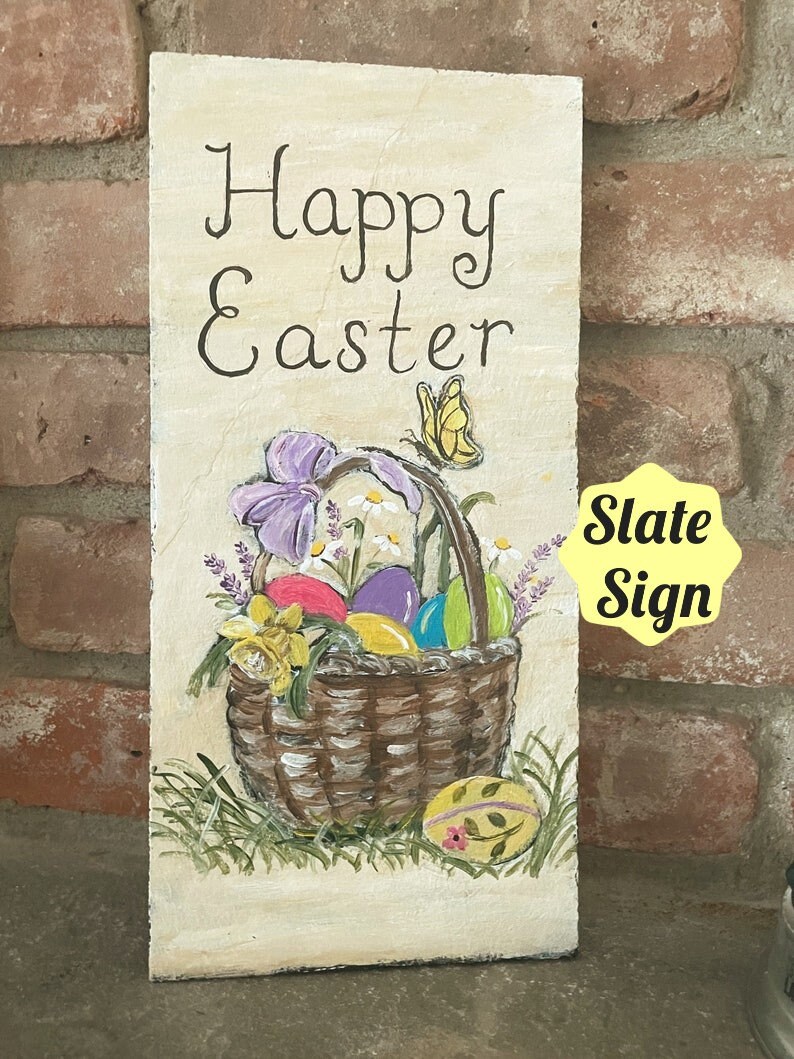 Hand-painted Happy Easter Slate Sign, Spring Porch Decor, Easter Decor ...