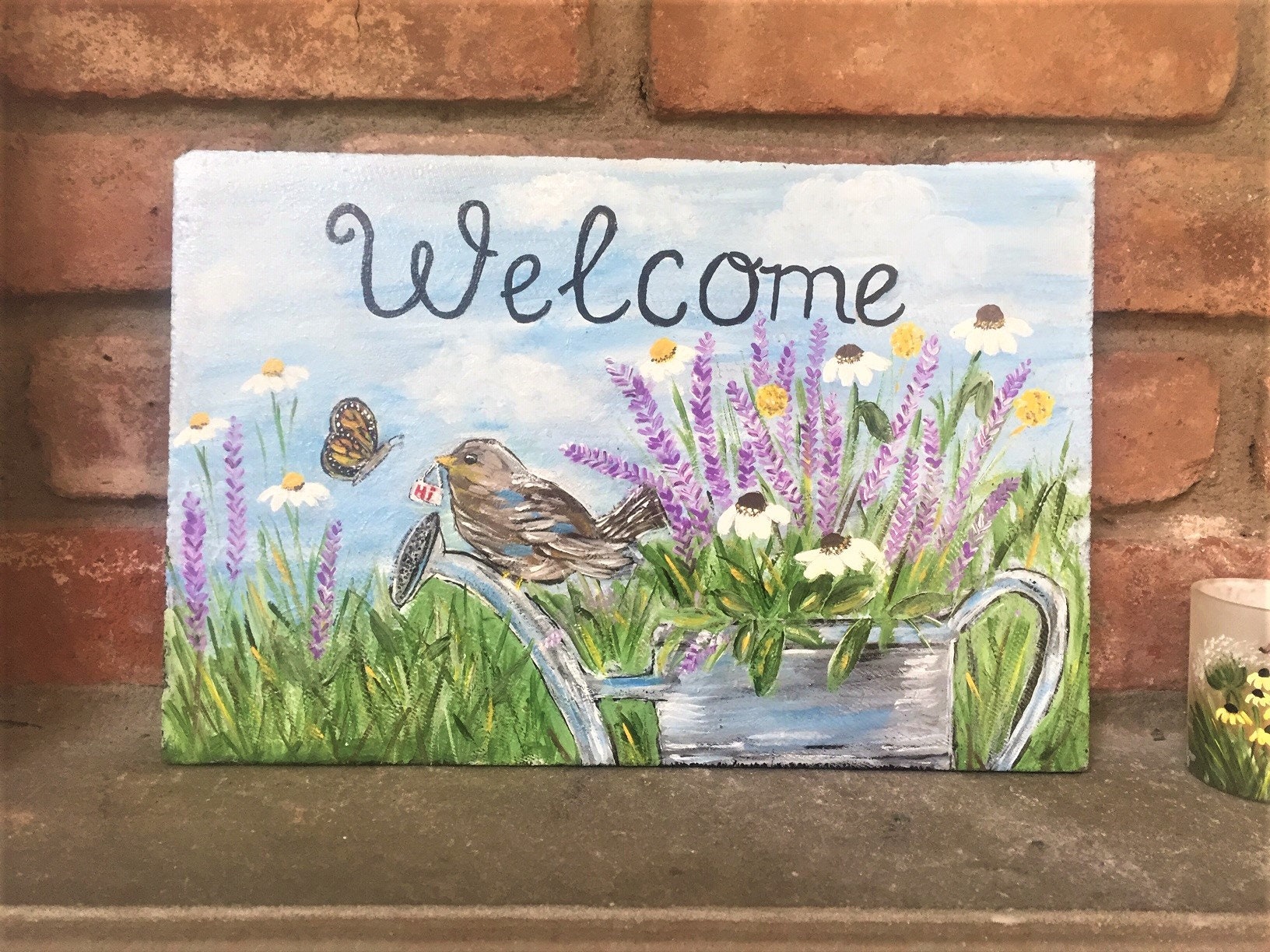 Spring Welcome Sign, Painted Slate, Front Door Hanger, Garden Sign ...