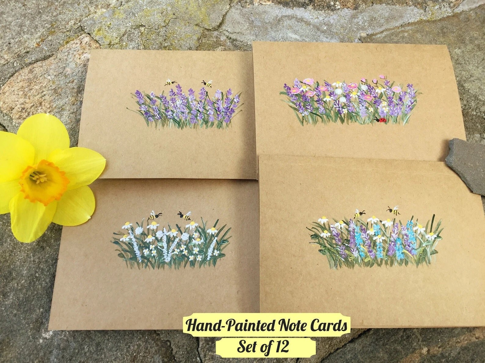 Handpainted Floral Blank Card Kraft Paper Cards Rustic Blank Etsy