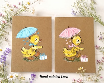 Handpainted Duck Baby Shower Card: New Baby Congratulations, Pregnancy Card, Baby Girl Card, Baby Boy Card, Parents to Be Card