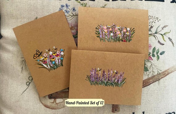Hand-Painted Floral Blank Card, Kraft Paper Cards, Rustic Cards, Blank Card Set, Wildflower Note Cards, All Occasion Cards, Thank you Card