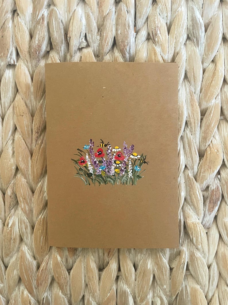 Hand-Painted Floral Blank Card, Kraft Paper Cards, Rustic Cards, Blank Card Set, Wildflower Note Cards, All Occasion Cards, Thank You Card image 4
