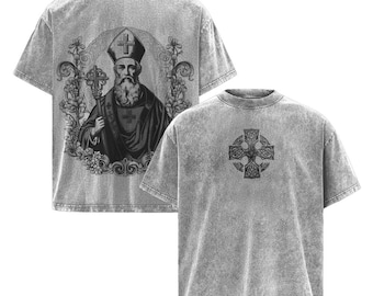 Camisa oversize lavada del Día de San Patricio – Escena de la Natividad, ropa urbana Y2K