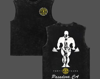 40 Years Gold's Gym Pasadena Washed Tank Top, Vintage Bodybuilding Muscle Shirt