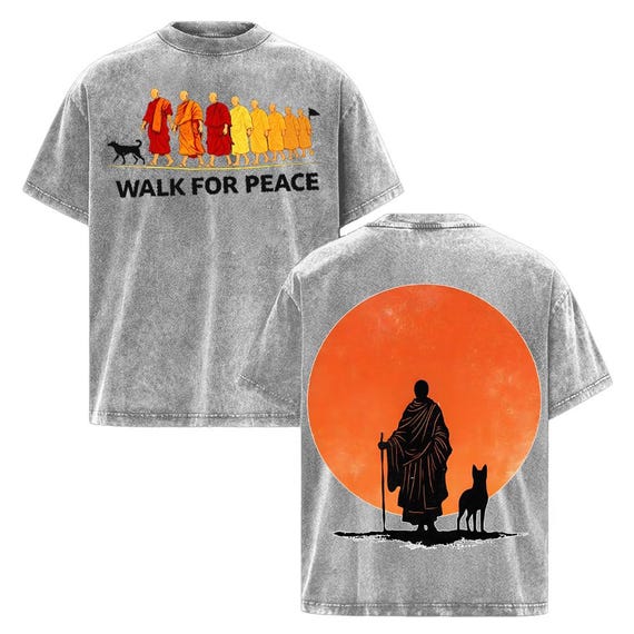 Walk for Peace Zen Monk & Dog Minimalist Washed T-shirt - Etsy