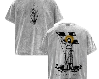 St John the Baptist Washed T-Shirt, Orthodox Vintage Oversized Tee, Patron Saint Faith Shirt
