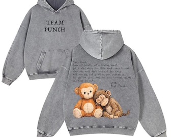 Adorable Monkey Punch Vintage Washed Hoodie – Oversized Streetwear Graphic Hoodie