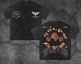 Wolves Gold’s Gym Oversized Washed T-Shirt, Vintage Bodybuilding Graphic Tee