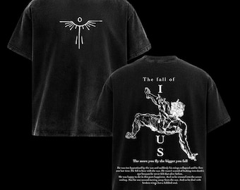 La caída de Ícaro – Camiseta extragrande con alas rotas y fe