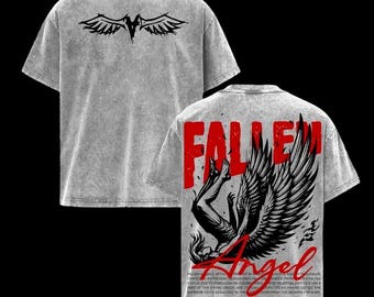 Fallen Angel Vintage Washed Shirt Apparel – Dark Angel Wing Graphic