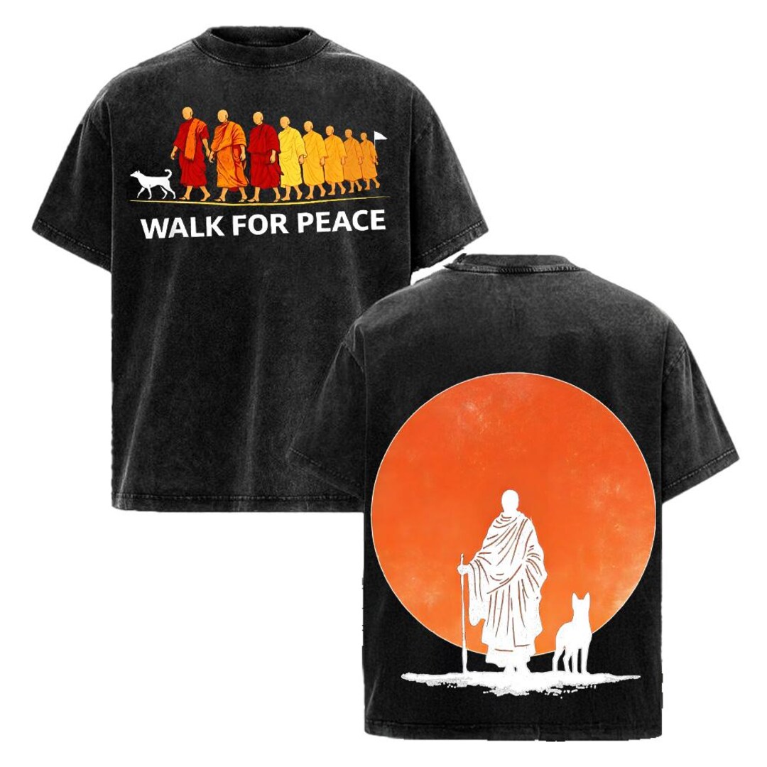 Walk for Peace Zen Monk & Dog Minimalist Washed T-shirt - Etsy