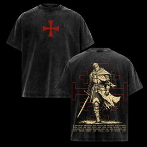 Crusader Knight Vintage Washed Oversized Christian T-Shirt – Faith Warrior Graphic Tee