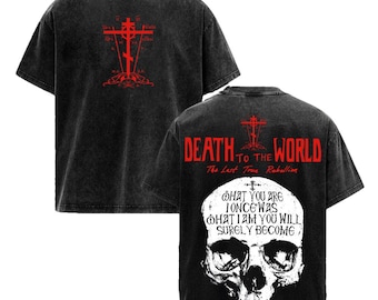 Orthodox Skull “Death to the World” Vintage Washed T-Shirt – Dark Faith Graphic Christian Streetwear Unisex