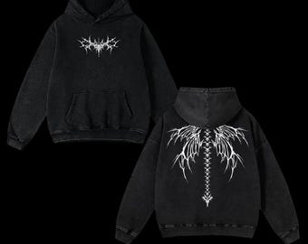 Y2K Gothic Angel Wing Vintage Washed Hoodie Oversized Dark Streetwear