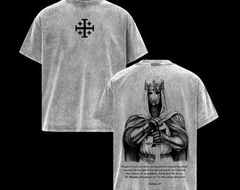 Camiseta gráfica lavada Balduino IV Rey Cruzado: la fe medieval se fusiona con la ropa urbana moderna
