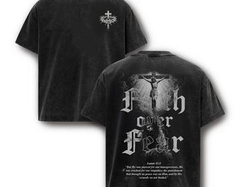 Faith Over Fear Vintage Washed T-Shirt, Christian Identity Streetwear Tee