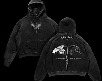 Sudadera con capucha vintage lavada de Isaías 54:17: «No se forjó ningún arma». Gráfico de fe cristiana.
