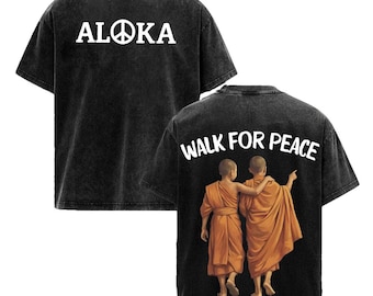Walk for Peace Monk & Dog Washed T-Shirt – Zen Minimalist Graphic Tee
