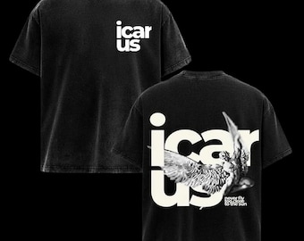 Camiseta "Ícaro nunca vuela demasiado cerca del sol" con gráfico de alas rotas con lavado ácido