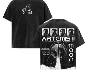 Camiseta lavada de la misión lunar Artemis II, camiseta vintage de astronauta de talla grande, camiseta con estampado de exploración espacial.