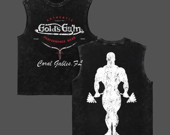 Vintage Gold's Gym Coral Gables Washed Tank Top, Retro Bodybuilding Muscle Shirt